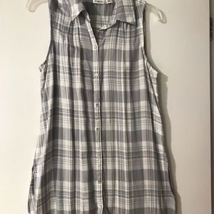 CATO-Plaid Collared Tunic-Gray/White- Size Medium